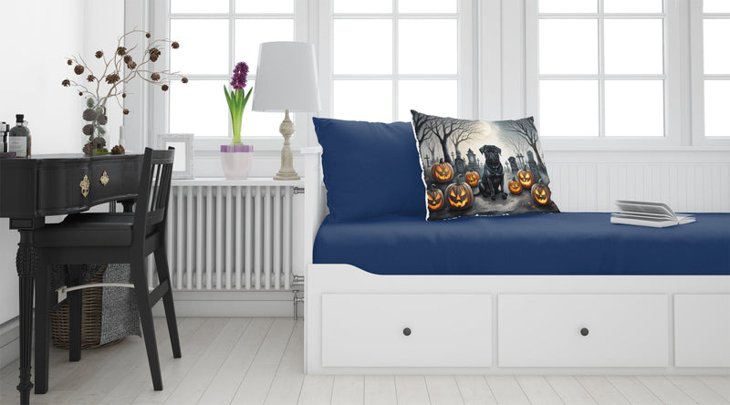 Black Pug Spooky Halloween Fabric Standard Pillowcase – Artistic Decorative Front, White Back