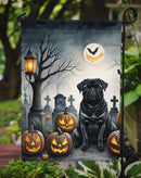 Black Pug Spooky Halloween Garden Flag – Dog in Cemetery Scene