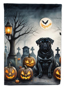 Black Pug Spooky Halloween Garden Flag – Dog in Cemetery Scene