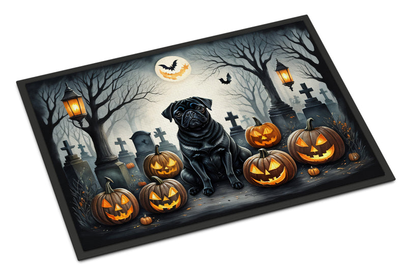 Black Pug Spooky Halloween Indoor or Outdoor Mat 24x36