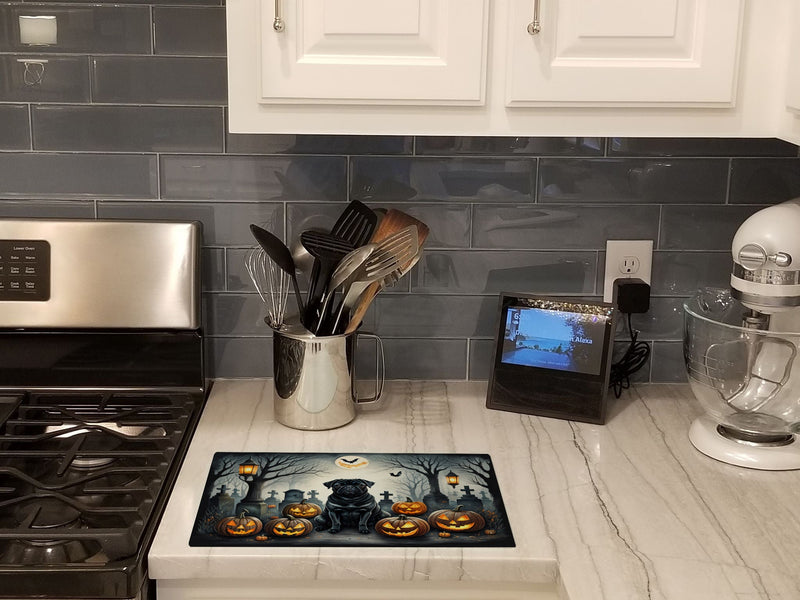 Black Pug Spooky Halloween Glass Cutting Boards – Durable, Decorative Kitchen Art Large