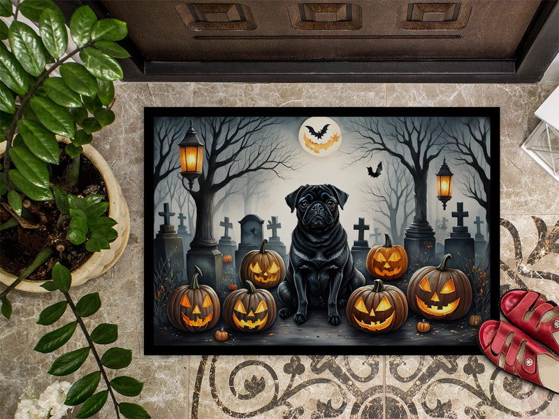 Black Pug Spooky Halloween Doormat 18x27