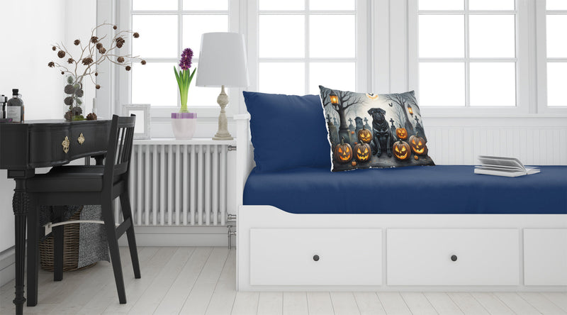 Black Pug Spooky Halloween Fabric Standard Pillowcase – Artistic Decorative Front, White Back