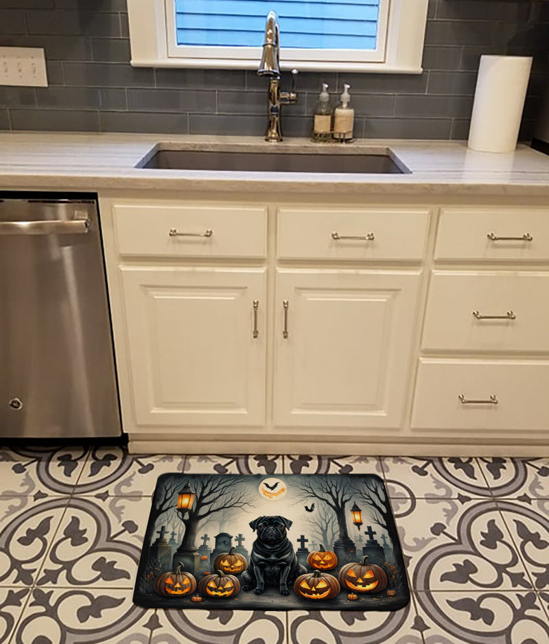 Black Pug Spooky Halloween Memory Foam Kitchen Mat