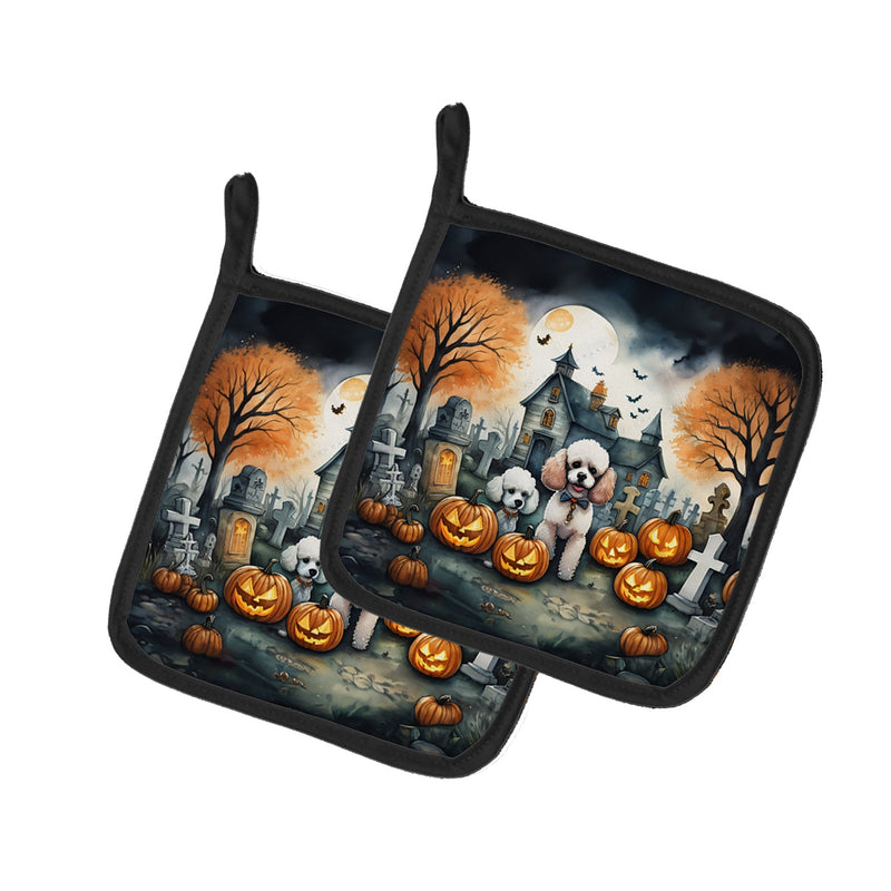 Poodle Spooky Halloween Pair of Pot Holders