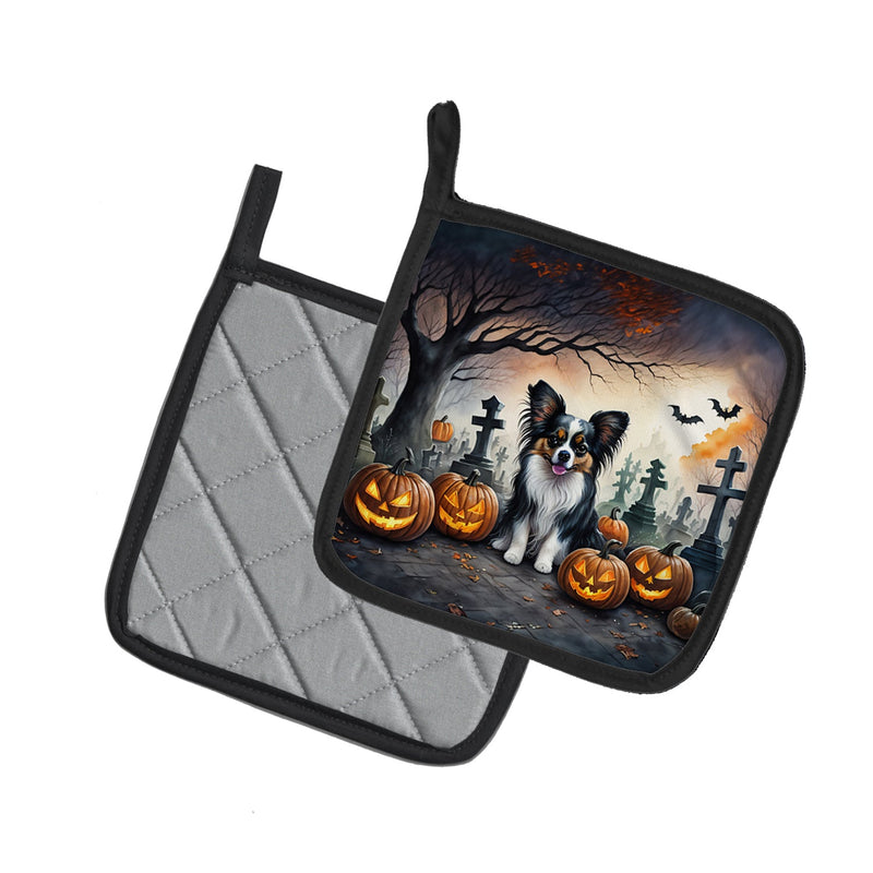 Papillon Spooky Halloween Pair of Pot Holders