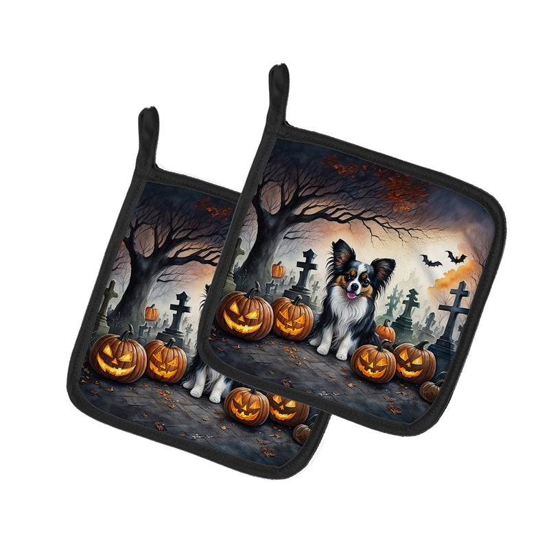 Papillon Spooky Halloween Pair of Pot Holders