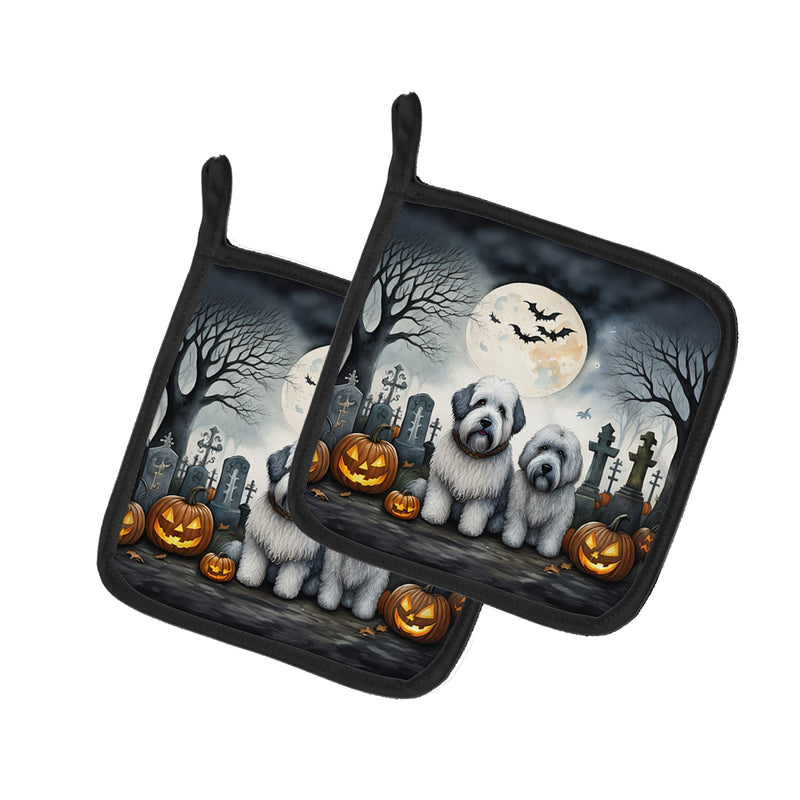 Old English Sheepdog Spooky Halloween Pair of Pot Holders