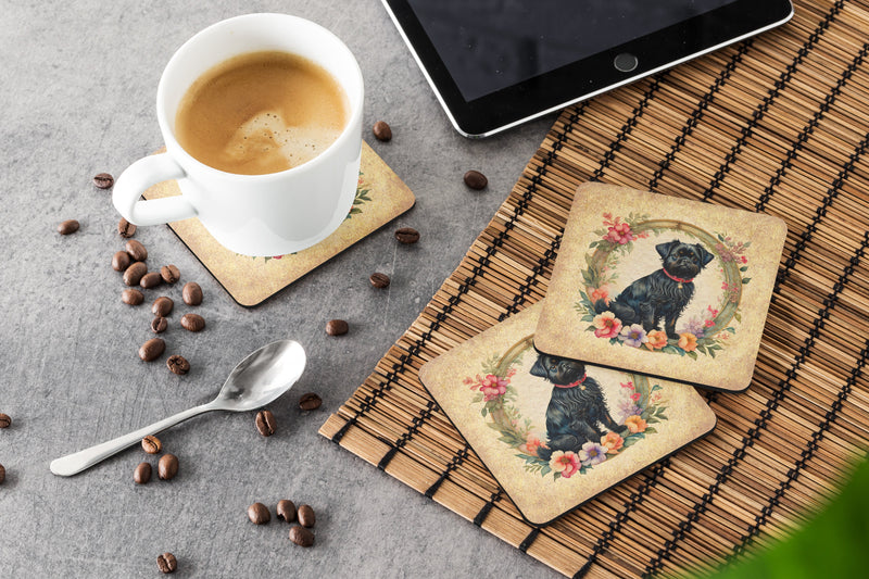 Affenpinscher and Flowers Foam Coasters