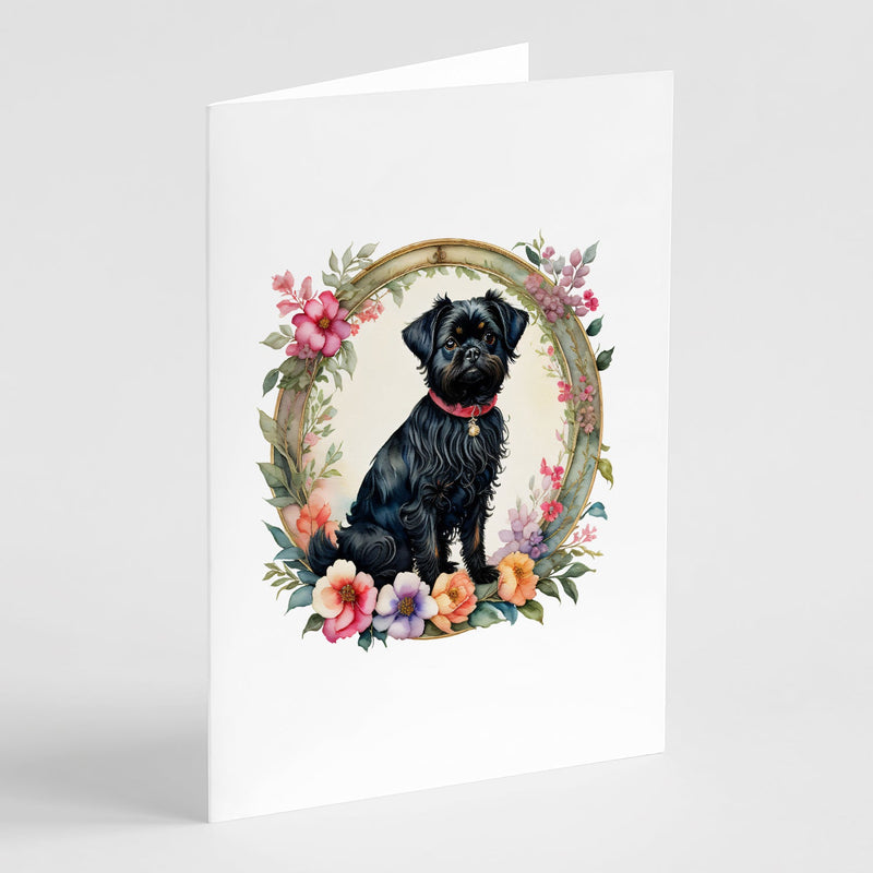 Affenpinscher and Flowers Greeting Cards and Envelopes Pack of 8