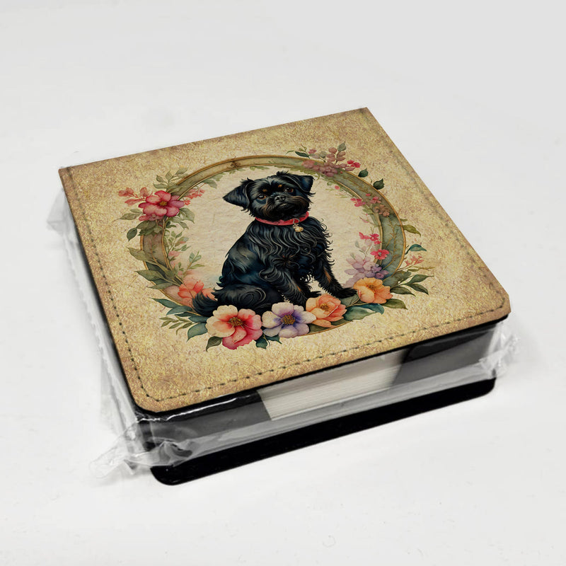 Affenpinscher and Flowers PU Leather Note Paper Holder
