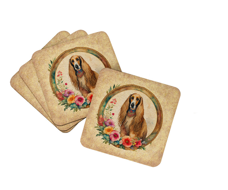 Afghan Hound and Flowers Foam Coasters