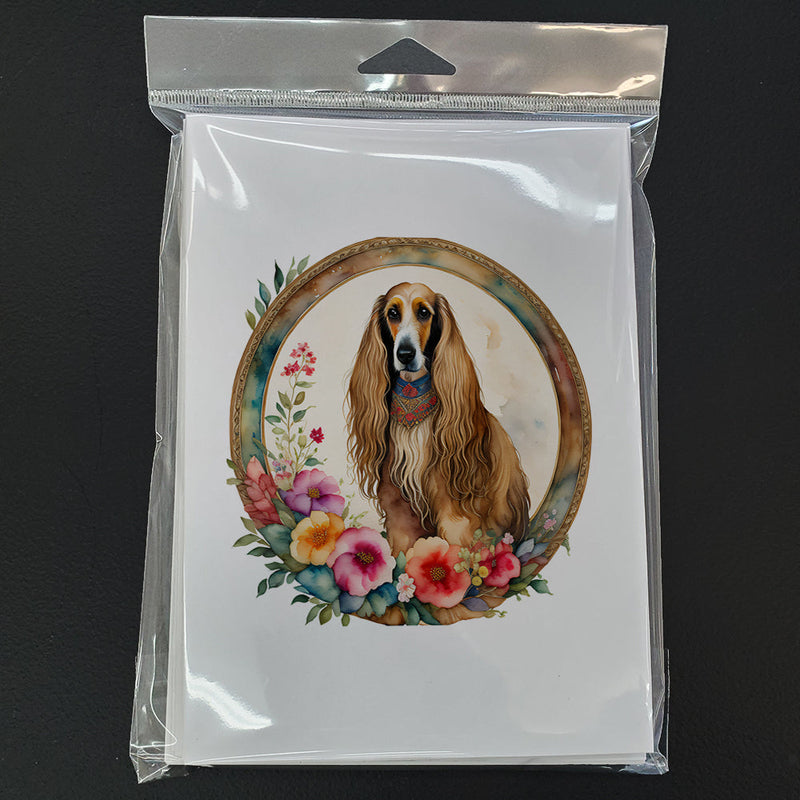 Afghan Hound and Flowers Greeting Cards and Envelopes Pack of 8