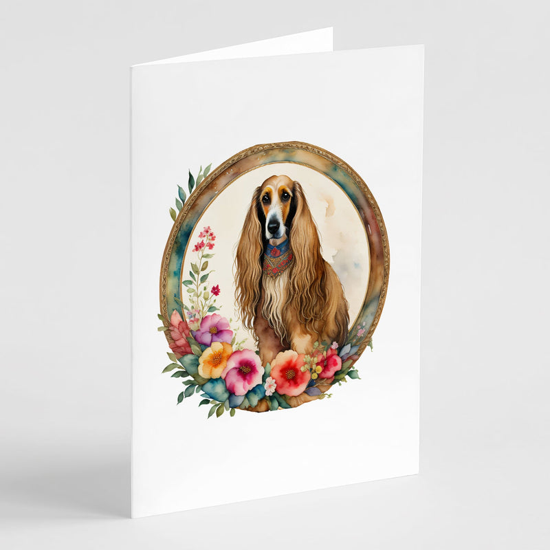 Afghan Hound and Flowers Greeting Cards and Envelopes Pack of 8