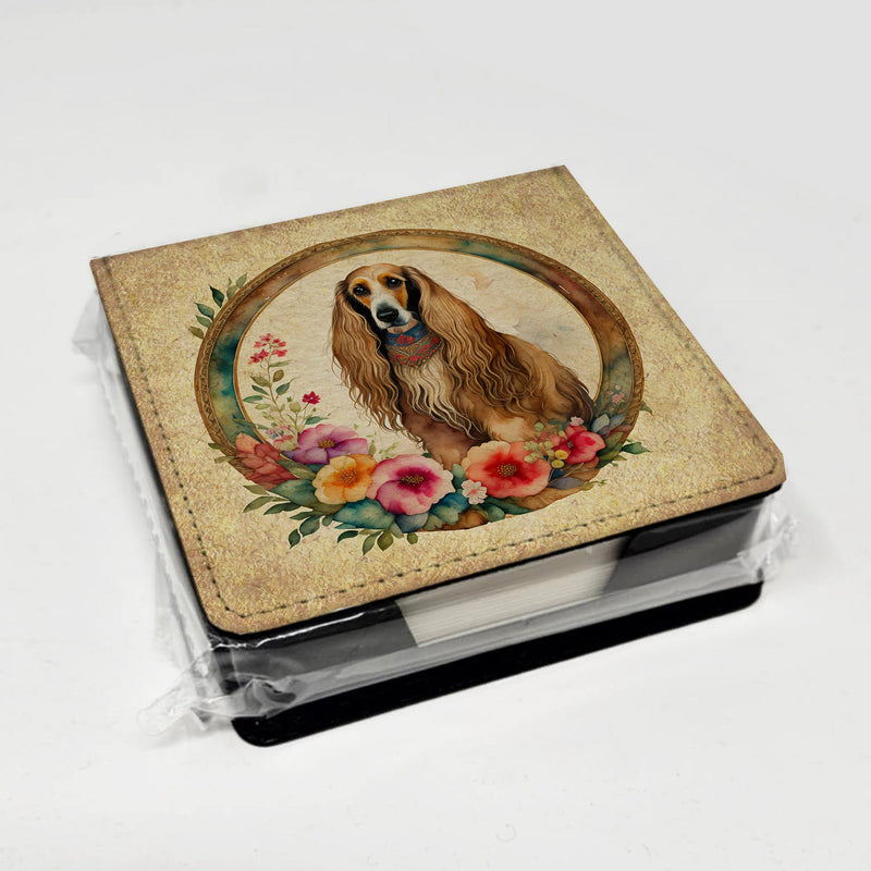 Afghan Hound and Flowers PU Leather Note Paper Holder