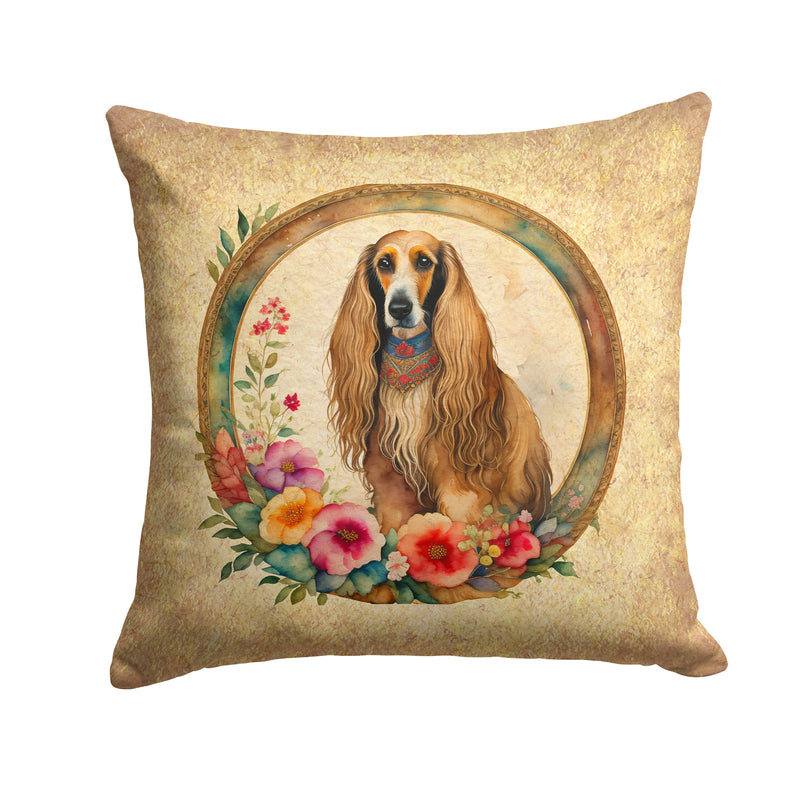 Afghan Hound and Flowers Fabric Decorative Pillow