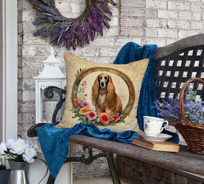 Afghan Hound and Flowers Fabric Decorative Pillow