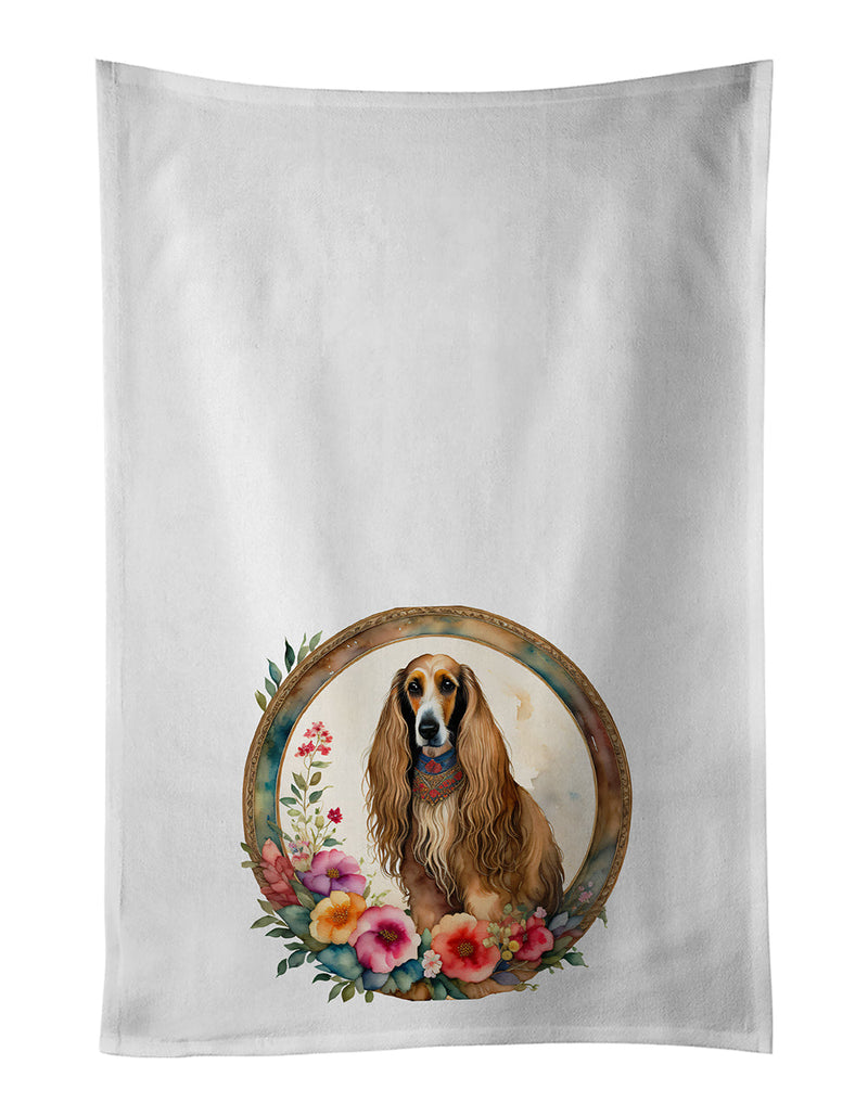 Afghan Hound and Flowers Kitchen Towel Set of 2