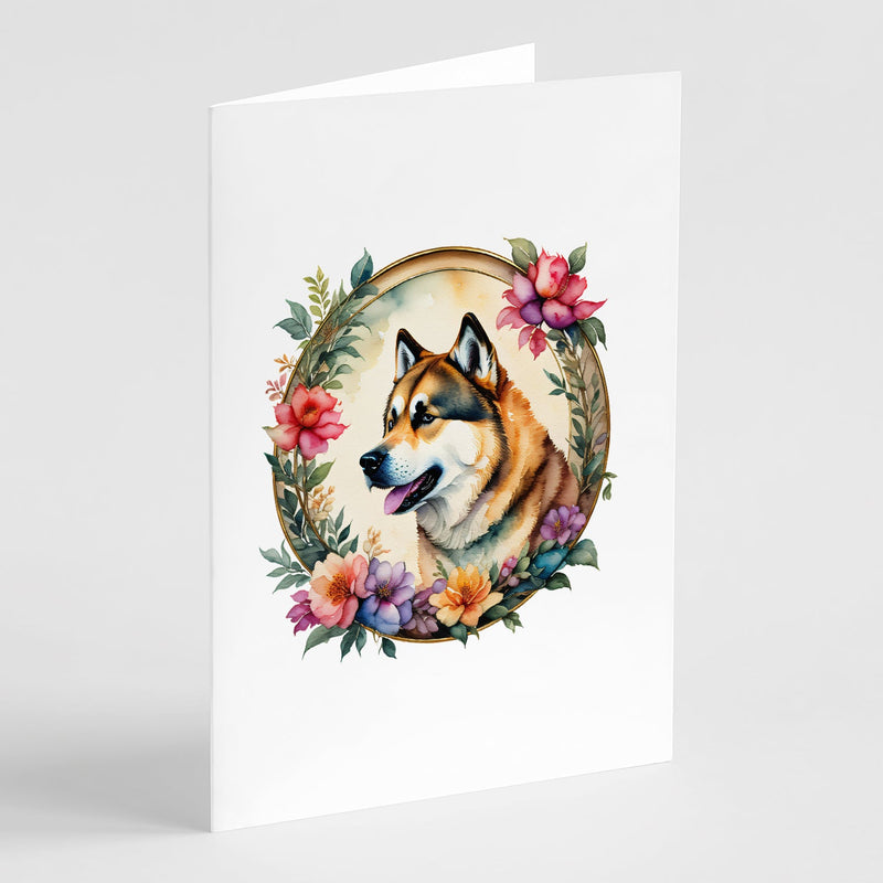 Akita and Flowers Greeting Cards and Envelopes Pack of 8