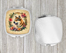 Akita and Flowers Compact Mirror – Stylish Purse Mirror with Artistic Covers
