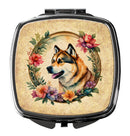 Akita and Flowers Compact Mirror – Stylish Purse Mirror with Artistic Covers