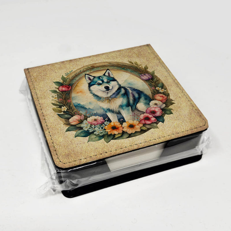 Alaskan Klee Kai and Flowers PU Leather Note Paper Holder