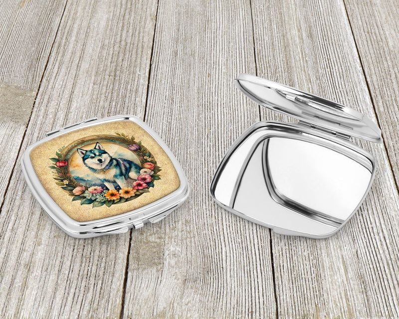 Alaskan Klee Kai and Flowers Compact Mirror – Stylish Purse Mirror with Artistic Covers