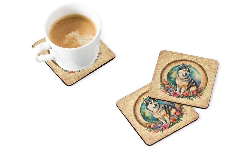 Alaskan Malamute and Flowers Foam Coasters