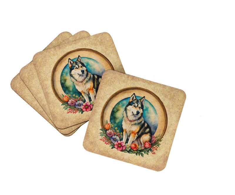 Alaskan Malamute and Flowers Foam Coasters