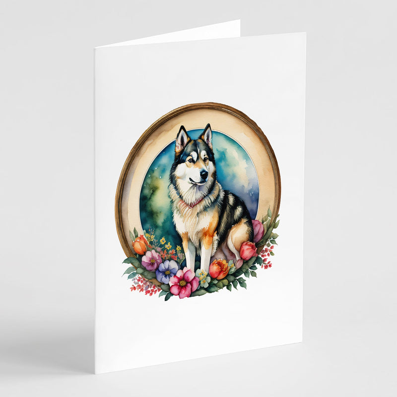 Alaskan Malamute and Flowers Greeting Cards and Envelopes Pack of 8