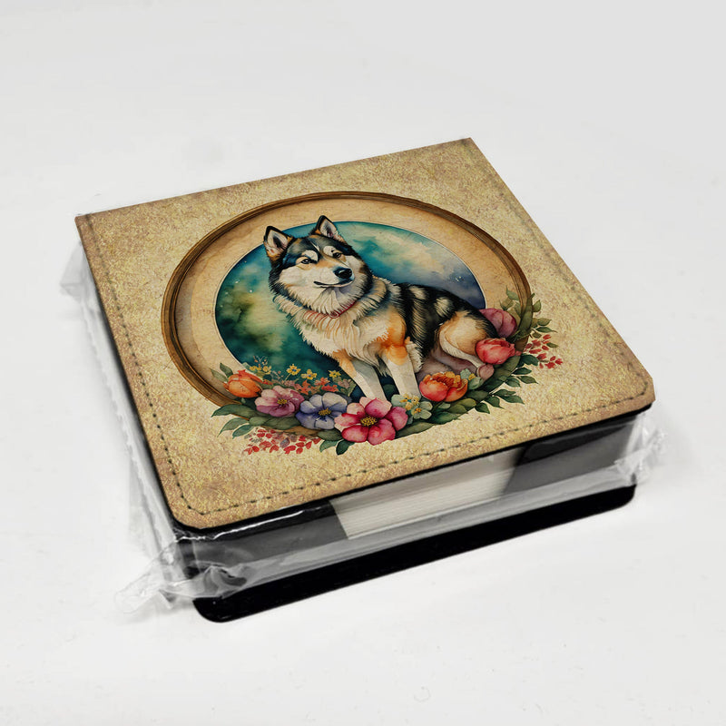 Alaskan Malamute and Flowers PU Leather Note Paper Holder