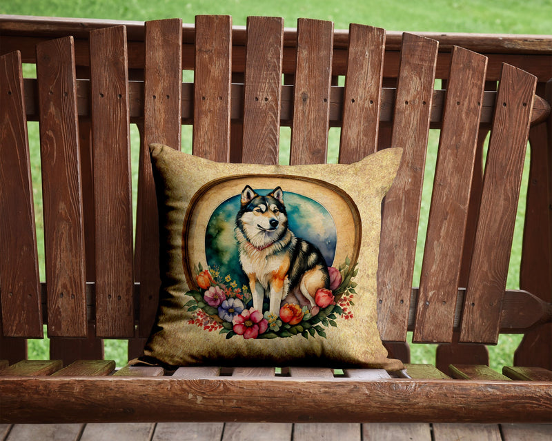 Alaskan Malamute and Flowers Throw Pillow - 14x14 Decorative Pillow – Art for Your Home & Patio