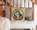 Alaskan Malamute and Flowers Throw Pillow - 14x14 Decorative Pillow – Art for Your Home & Patio