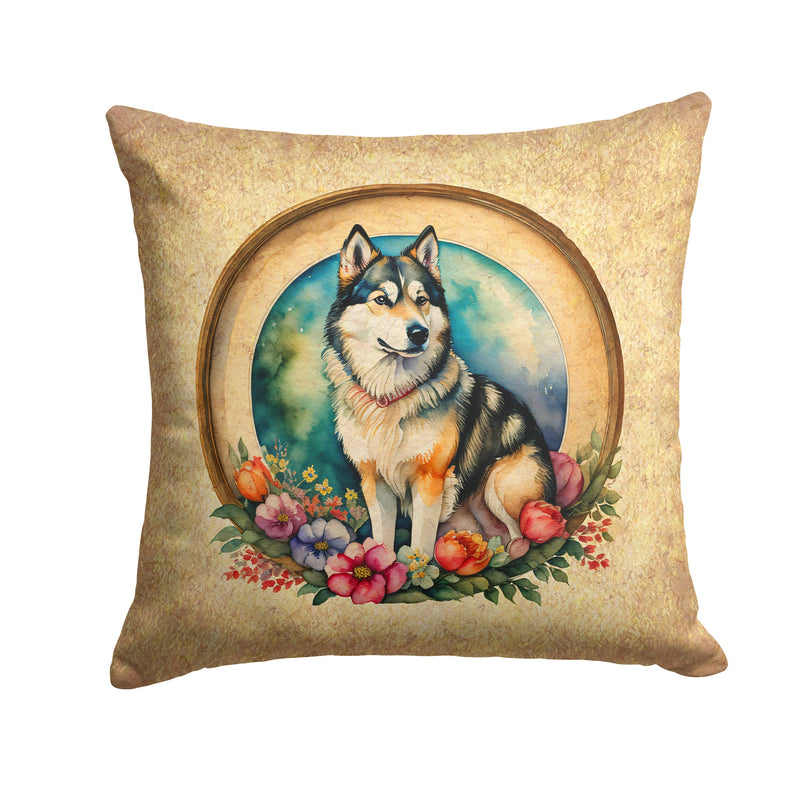 Alaskan Malamute and Flowers Throw Pillow - 14x14 Decorative Pillow – Art for Your Home & Patio