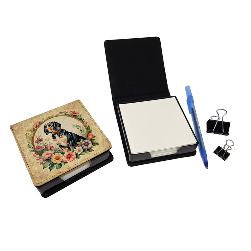 American English Coonhound and Flowers PU Leather Note Paper Holder