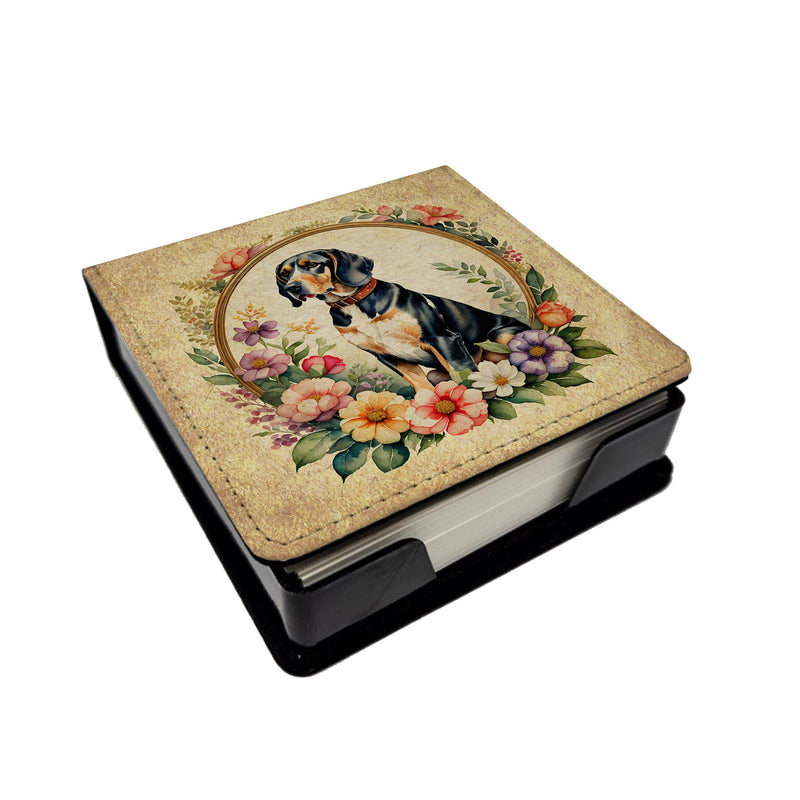 American English Coonhound and Flowers PU Leather Note Paper Holder