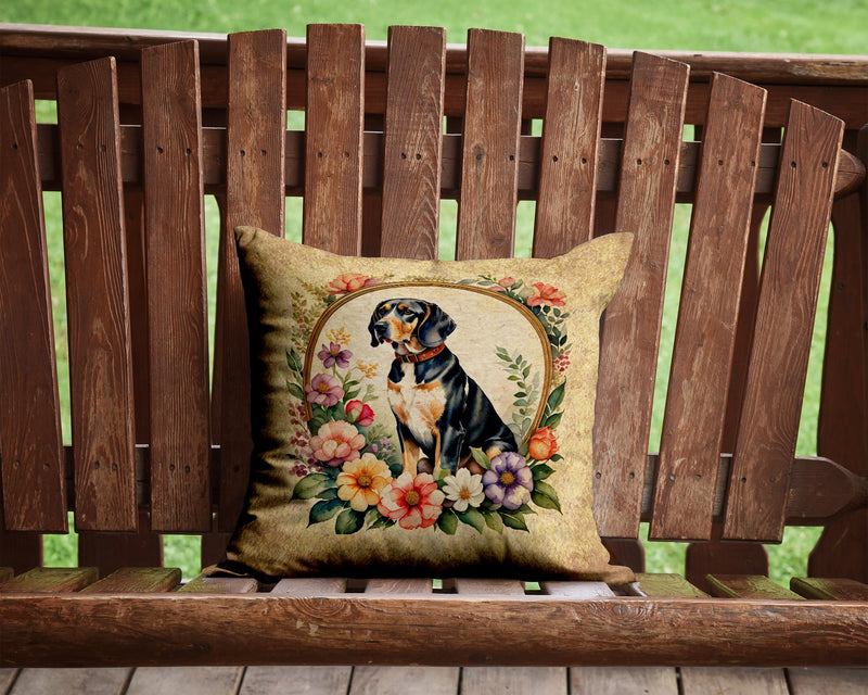 American English Coonhound and Flowers Fabric Decorative Pillow