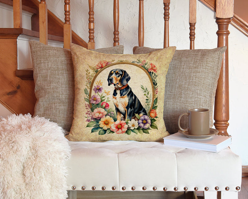 American English Coonhound and Flowers Fabric Decorative Pillow