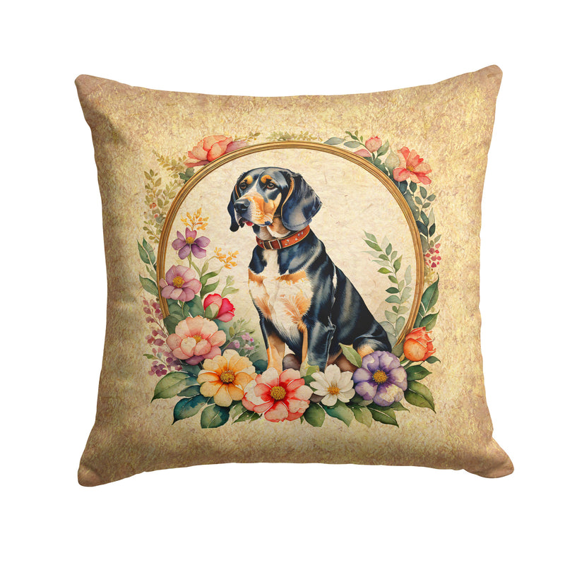 American English Coonhound and Flowers Fabric Decorative Pillow