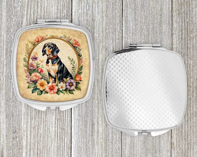 American English Coonhound and Flowers Compact Mirror – Stylish Purse Mirror with Artistic Covers