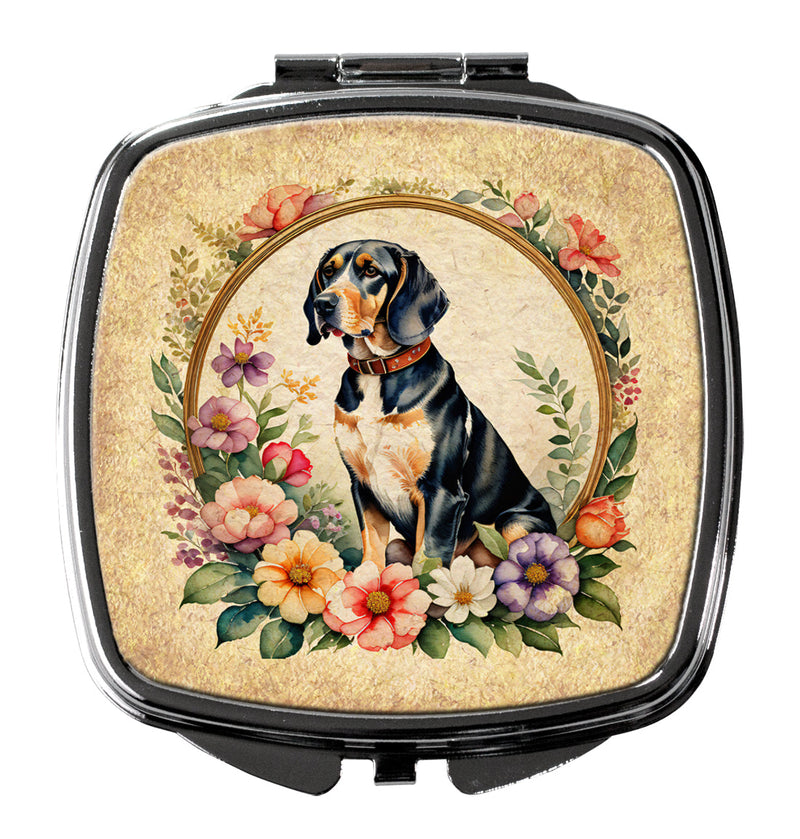 American English Coonhound and Flowers Compact Mirror – Stylish Purse Mirror with Artistic Covers