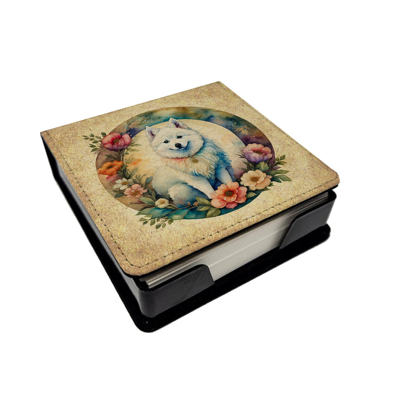 American Eskimo and Flowers PU Leather Note Paper Holder
