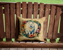 American Eskimo and Flowers Throw Pillow - 14x14 Decorative Pillow – Art for Your Home & Patio