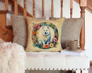American Eskimo and Flowers Throw Pillow - 14x14 Decorative Pillow – Art for Your Home & Patio