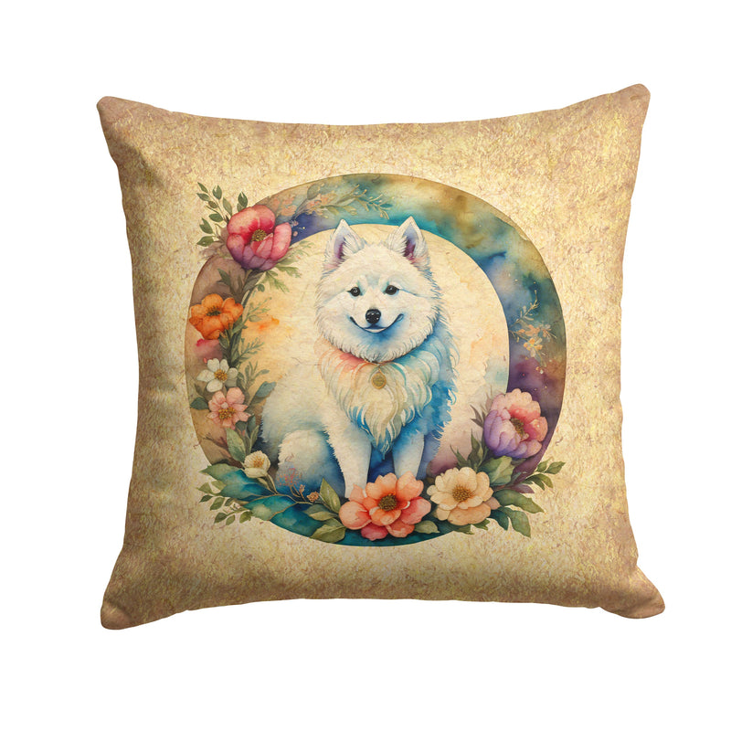 American Eskimo and Flowers Fabric Decorative Pillow