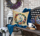 American Eskimo and Flowers Fabric Decorative Pillow