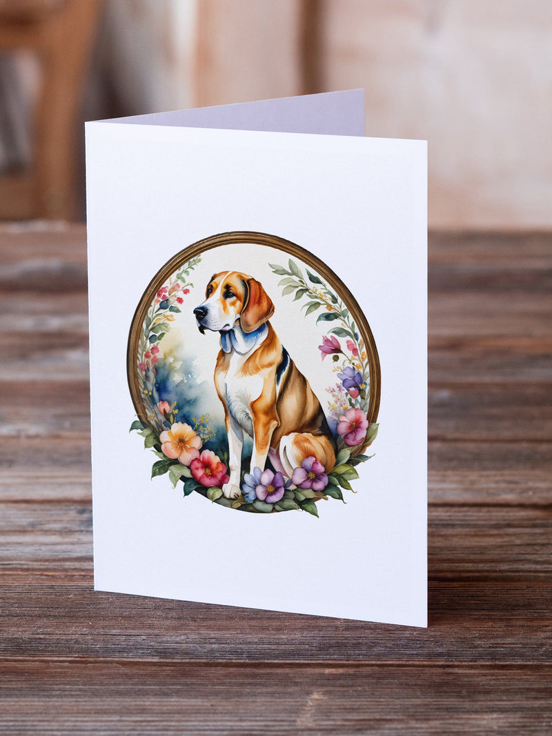 American Foxhound and Flowers Greeting Cards -  Blank Note Cards – 8-Pack of Artist-Designed Cards with Envelopes