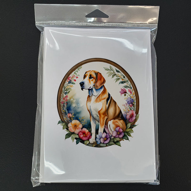 American Foxhound and Flowers Greeting Cards -  Blank Note Cards – 8-Pack of Artist-Designed Cards with Envelopes