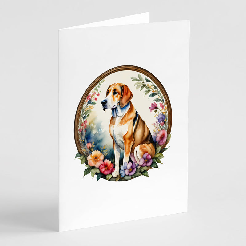 American Foxhound and Flowers Greeting Cards -  Blank Note Cards – 8-Pack of Artist-Designed Cards with Envelopes