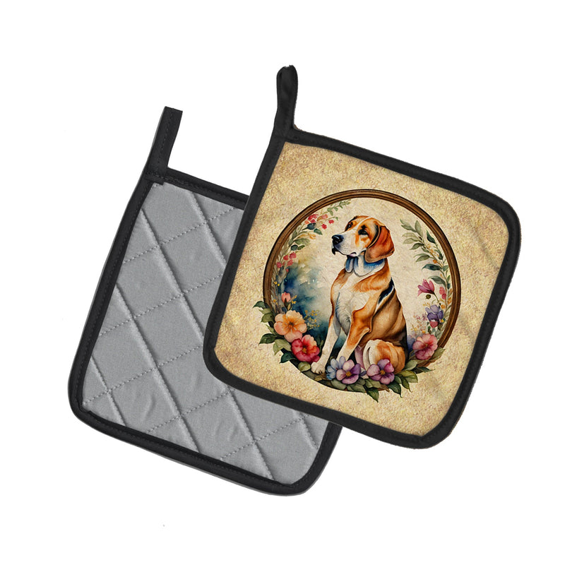 American Foxhound and Flowers Pot Holders - Set of 2 Decorative Kitchen Helpers | Made in the USA